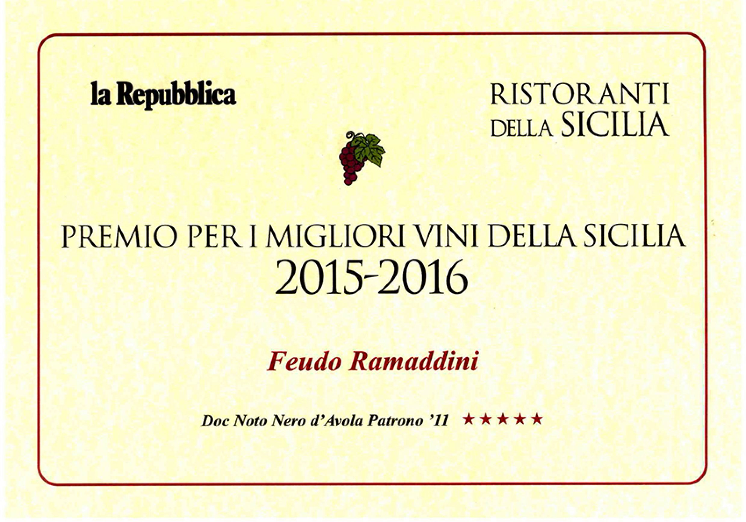 La Repubblica: Premio per i migliori Vini della Sicilia 2015-2016